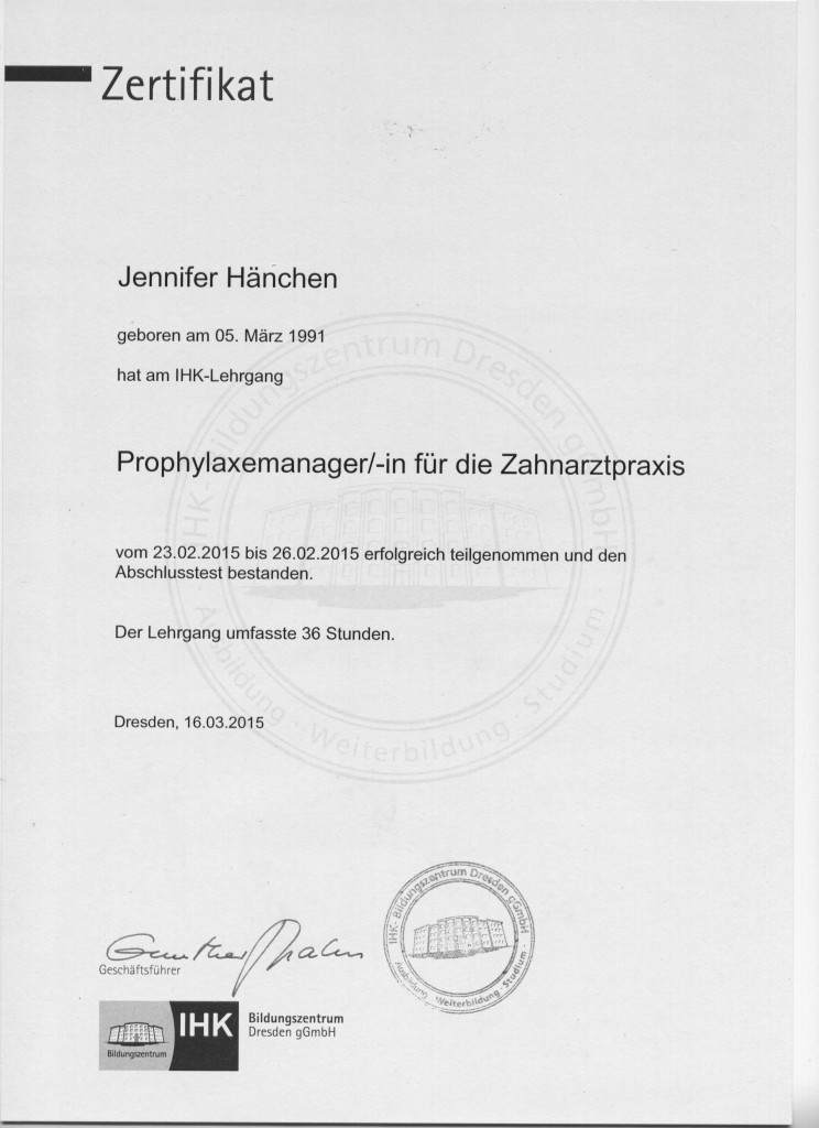 IHK Lehrgangszertifikat Jennifer Hänchen 001